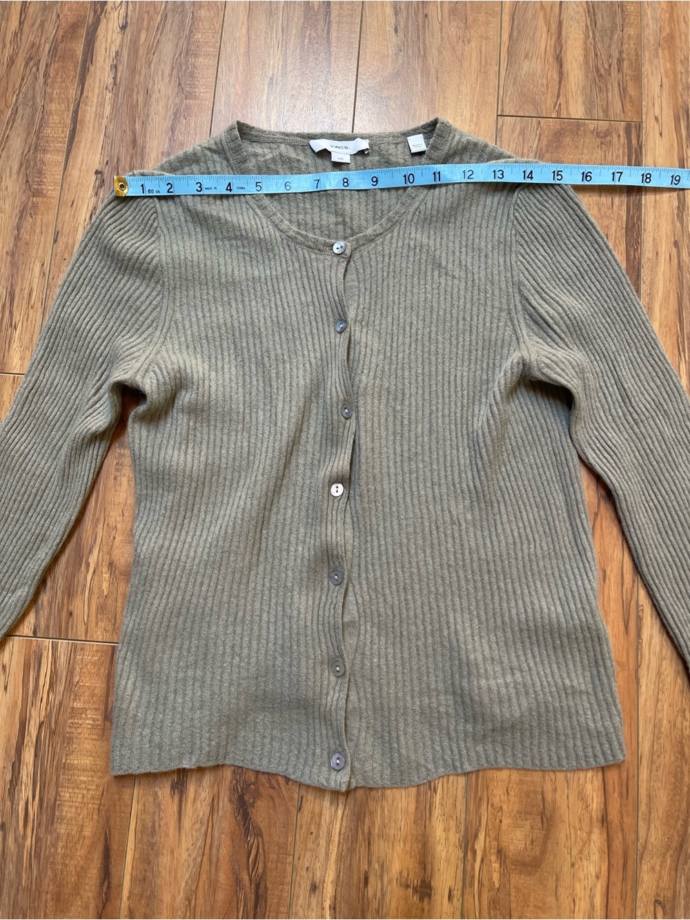 Vince Artichoke Ribbed Cashmere Silk Cardigan Green Size L - Picture 6 of 15
